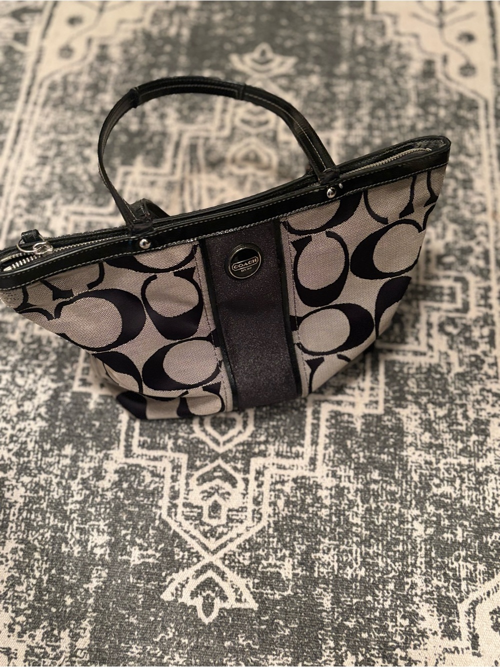 Coach Signature Canvas Tote in Black and Gray